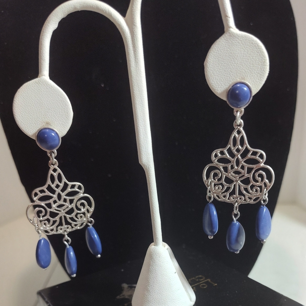 Elegant Silver and Blue Lapis Dangle Earrings